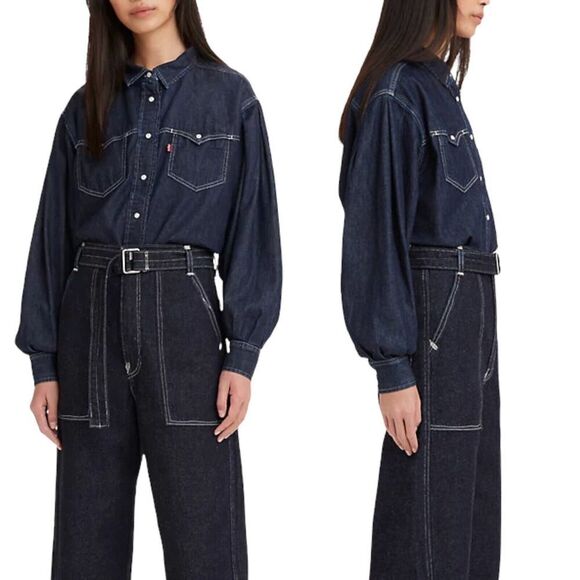 Levis Shirt WMNS XL Payton Western Denim Pearl Snap Rodeo Cowboy Jean Ranch LS - Picture 5 of 11